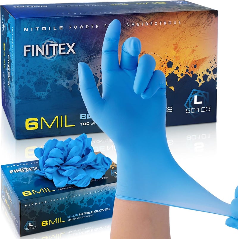 FINITEX Disposable Blue Nitrile Gloves 6mil Heavy Duty Latex-Free Glove 100PCS Cooking Food Safe Powder-Free Rubber Gloves - Image 1